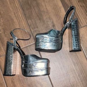 Public Desire Silver Croc Moonchild Platform Heels